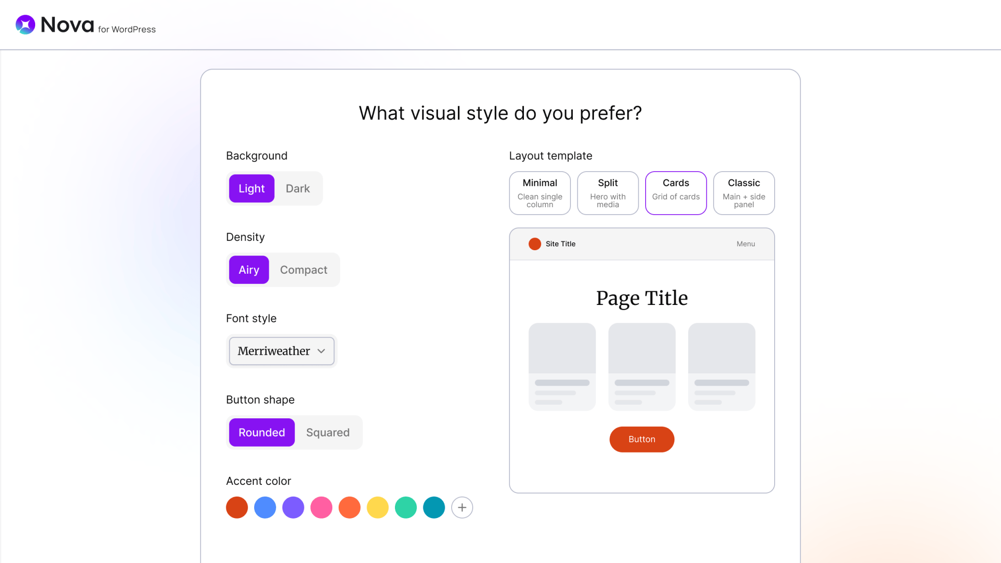 Nova for WordPress visual style picker